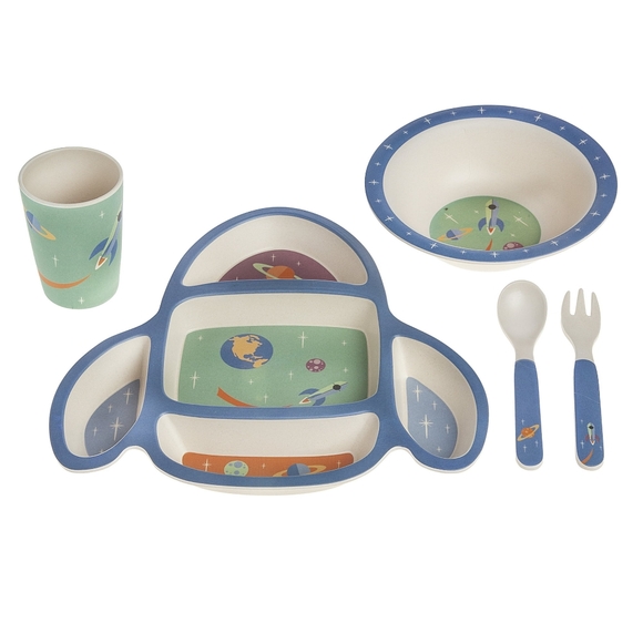 NWT Monbebe Bamboo Toddler Boy Mealtime Set - Picture 6 of 9